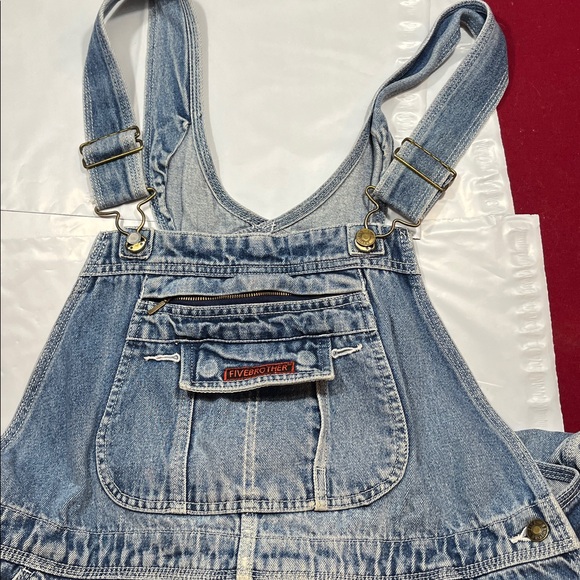 FiveBrother BIB OVERALL blue JEANS DENIM PANTS mens size 38 Baggy 90s grunge rip - Picture 6 of 16